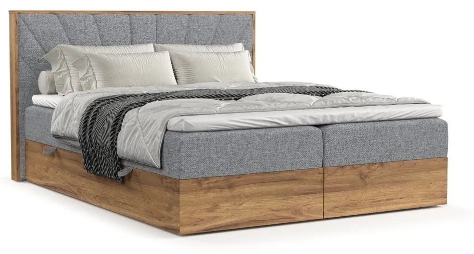 Szaro-naturalne łóżko boxspring ze schowkiem 160x200 cm Asahi – Maison de Rêve