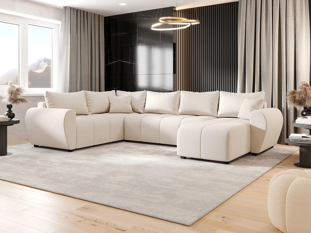 BEDANTE narożnik w kształcie U MOLISA U PLUS Cosmic 10 lewa beżowy z funkcją spania sofa w kształcie litery U z pojemnikiem na pościel