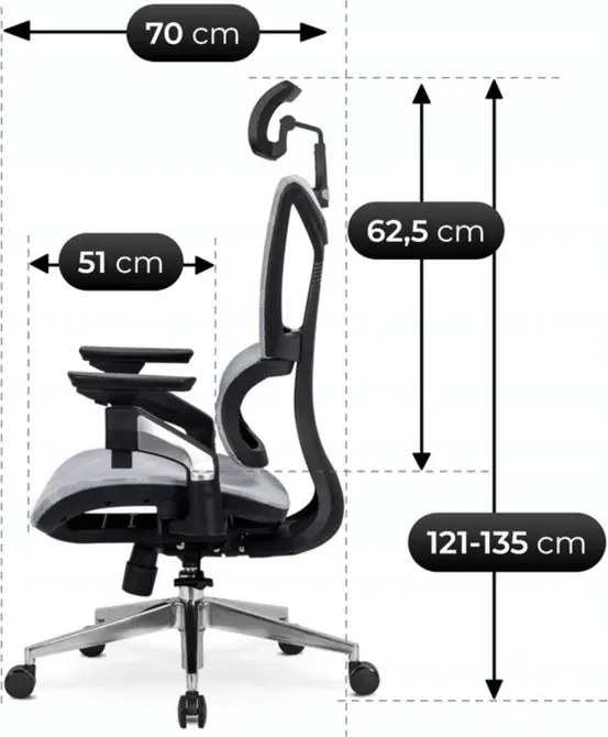 Fotel Biurowy Ergonomiczny Obrotowy MARTIN Szary Nowoczesny
