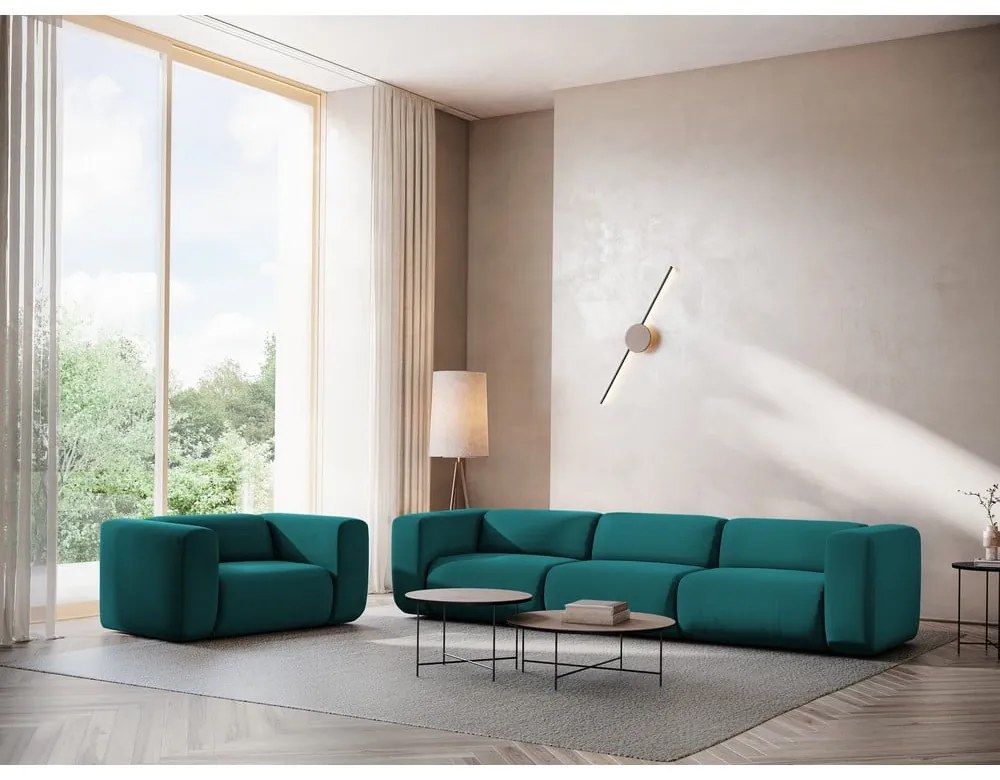 Turkusowa aksamitna sofa 228 cm Ekahi – Makamii