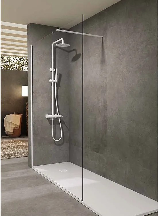 Stały panel prysznicowy Walk In | Szkło hartowane 6 mm, antykamień, przezroczyste | Wysokość 195 cm | Blanco Mate 80cm