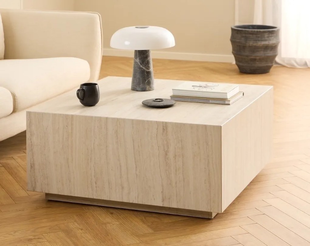 Kwadratowy stolik kawowy Dice Actona 90x90 cm, imitacja trawertynu