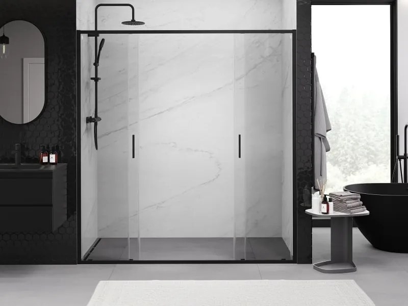 Mexen Exo drzwi prysznicowe podwójne rozsuwane 170 cm, transparent, czarne - 8152-170-000-70-00