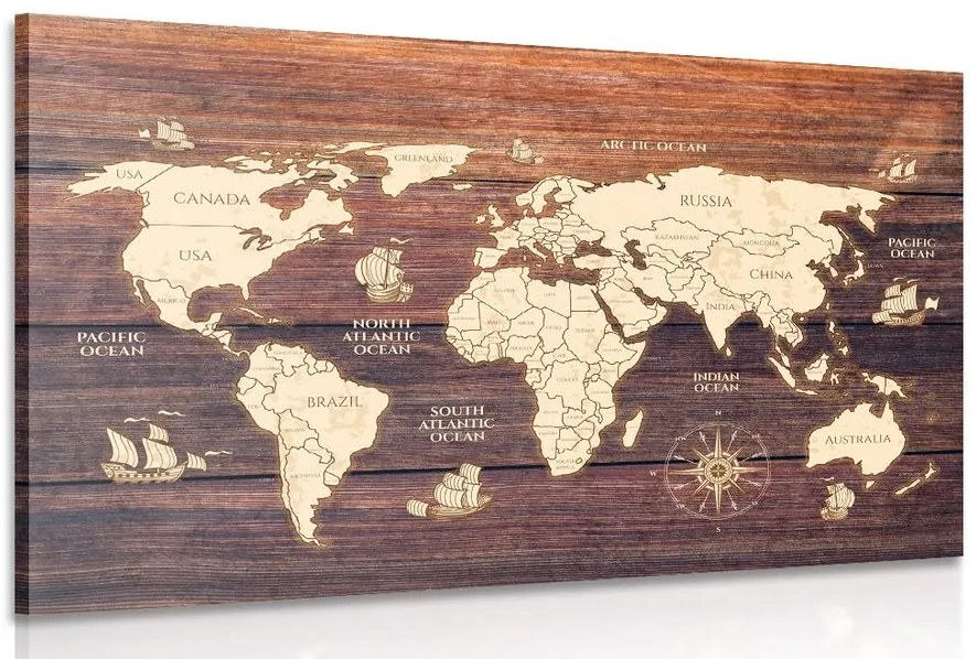 Obraz mapa na drewnie