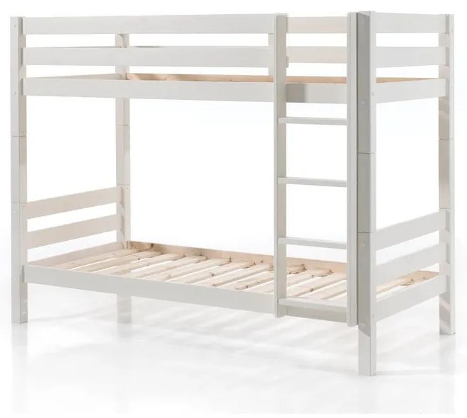 Białe piętrowe łóżko dziecięce z litego drewna sosnowego ze schowkiem 90x200 cm PINO – Vipack