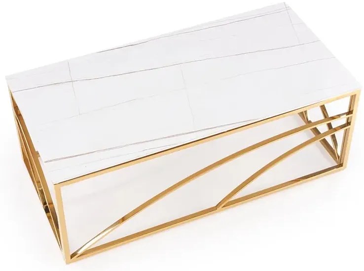 Złota ława glamour z blatem bialy marmur - Goldea 2X