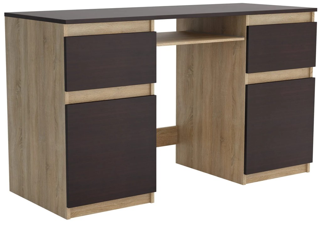Biurko komputerowe młodzieżowe szkolne 140 cm z półką szufladami REMI2 Dąb Sonoma/Wenge