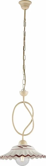 Żyrandol Bistrot z żelaza w kolorze kości słoniowej, dekor efekt piklowania, ceramiczny klosz Ø30 cm, styl rustykalny, 1 światło