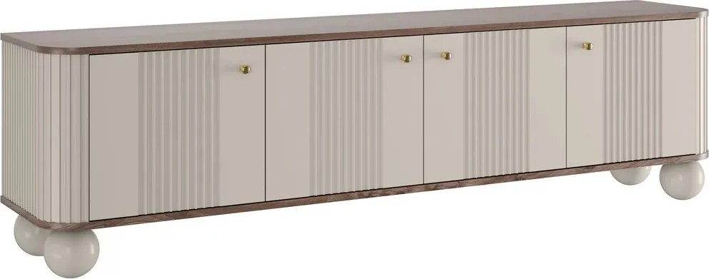 Szafka RTV Vesper 4D 187 cm - kaszmir / orzech / złote uchwyty / nogi kule