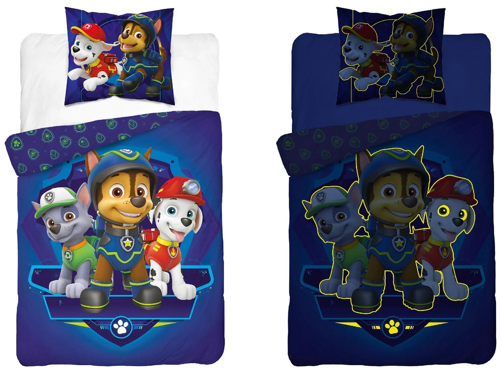 PrzytulneMieszkanie.pl PrzytulneMieszkanie.pl Świecąca pościel PAW PATROL Team logo niebieskie Rozmiar pościeli: 70 x 80 cm | 140 x 200 cm