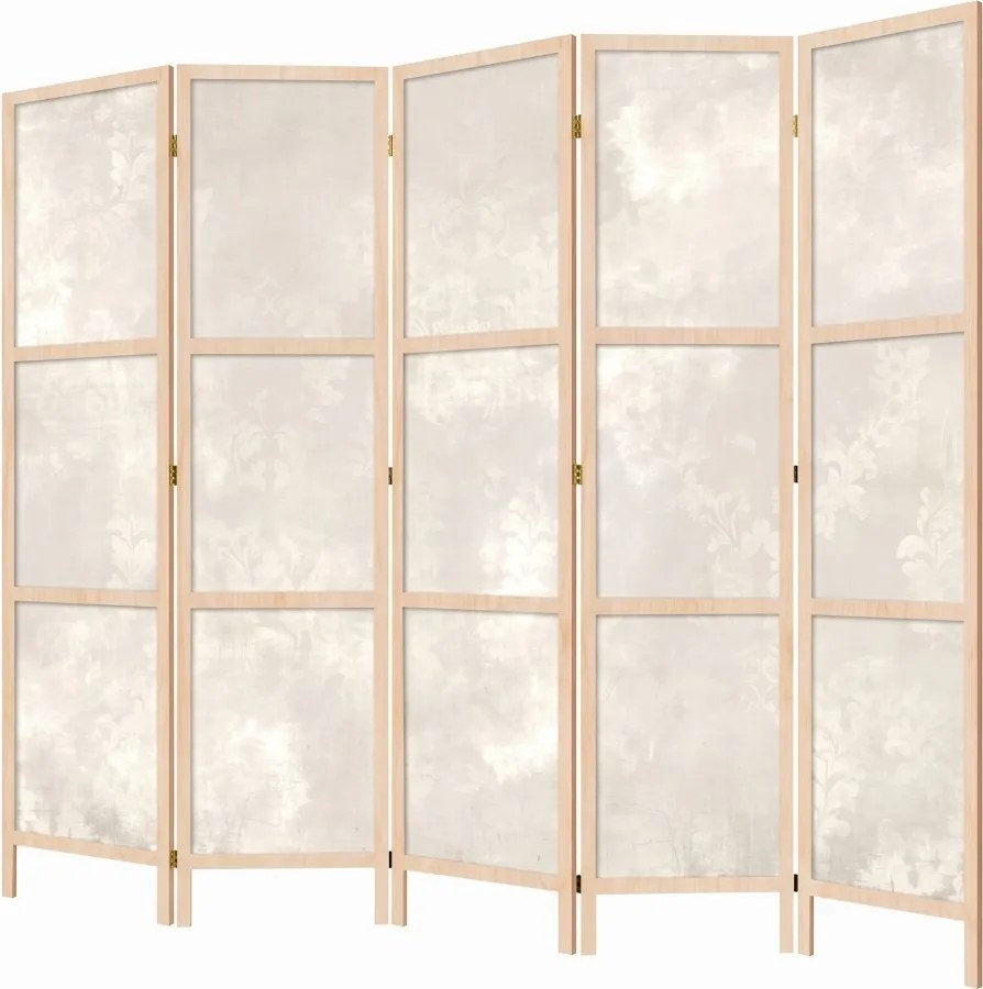 Parawan pokojowy 5-częściowy 225x172 drewniany japoński Jednostronny dekoracyjny shabby chic Kremowy
