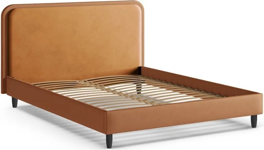 Pomarańczowe tapicerowane łóżko dwuosobowe ze stelażem 200x200 cm Aveline – Micadoni