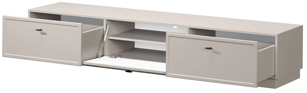 Szafka RTV Lorini 200 cm z szufladami - kaszmir / czarne uchwyty T-bar