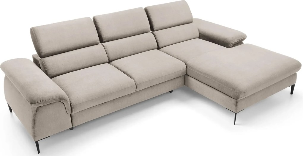 Beżowa kanapa narożna z regulowanymi zagłówkami C1-L28