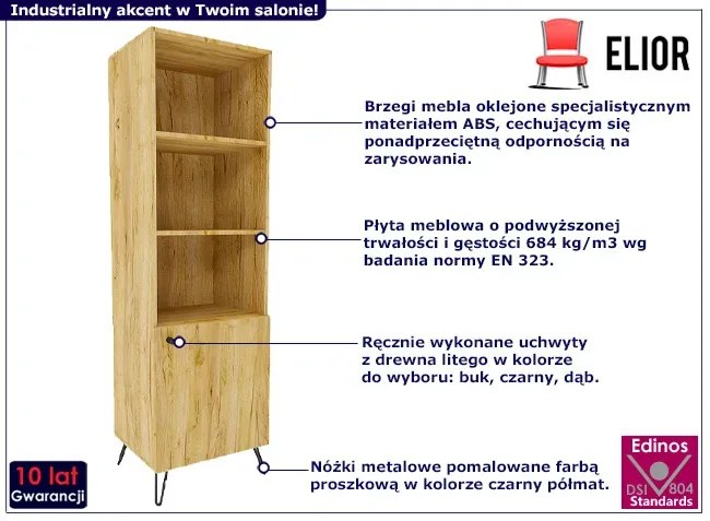 Witryna na metalowych nogach w stylu loft dąb craft - Zorina 11X