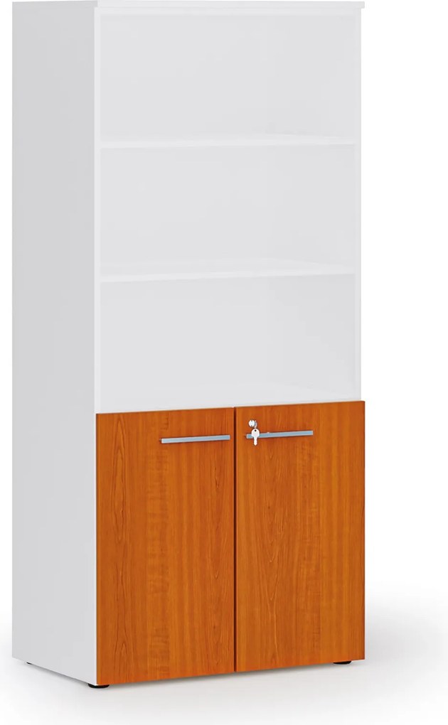Szafa biurowa z drzwiami niskimi PRIMO WHITE, 800 x 500 x 1781 mm, biały/czereśnia