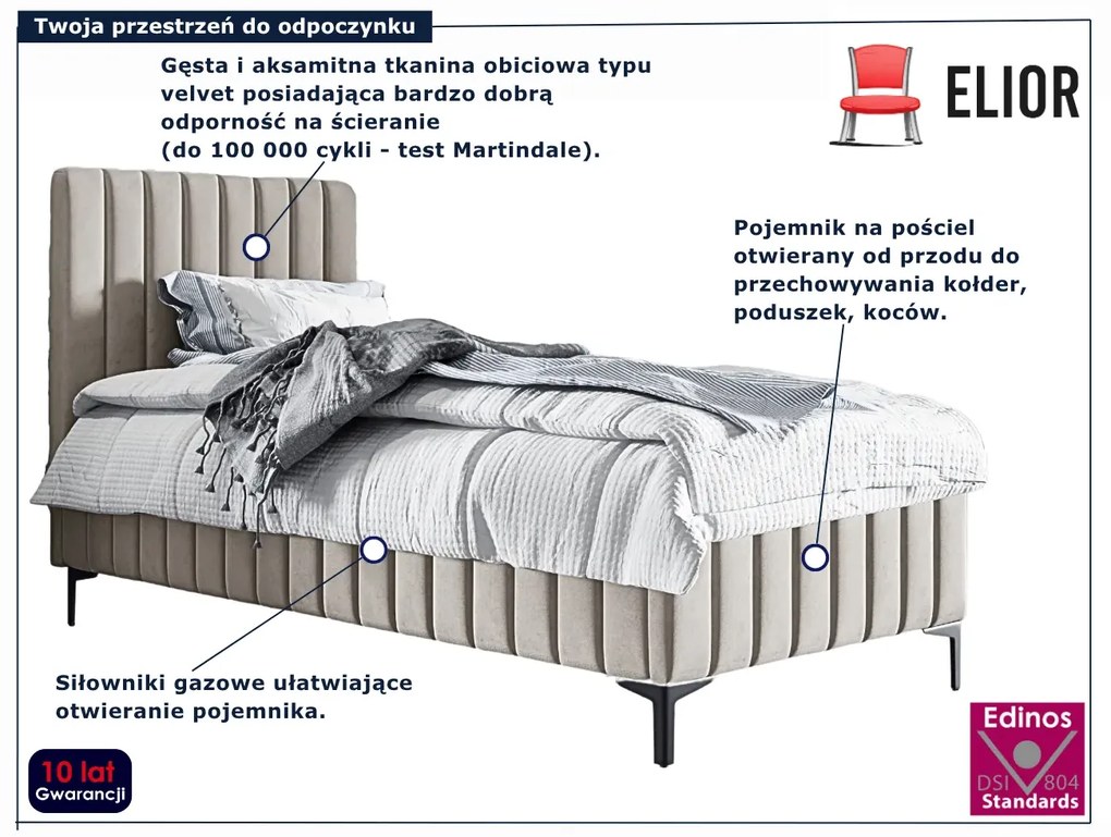 Beżowe pojedyncze łóżko kontynentalne z pojemnikiem T5-S79