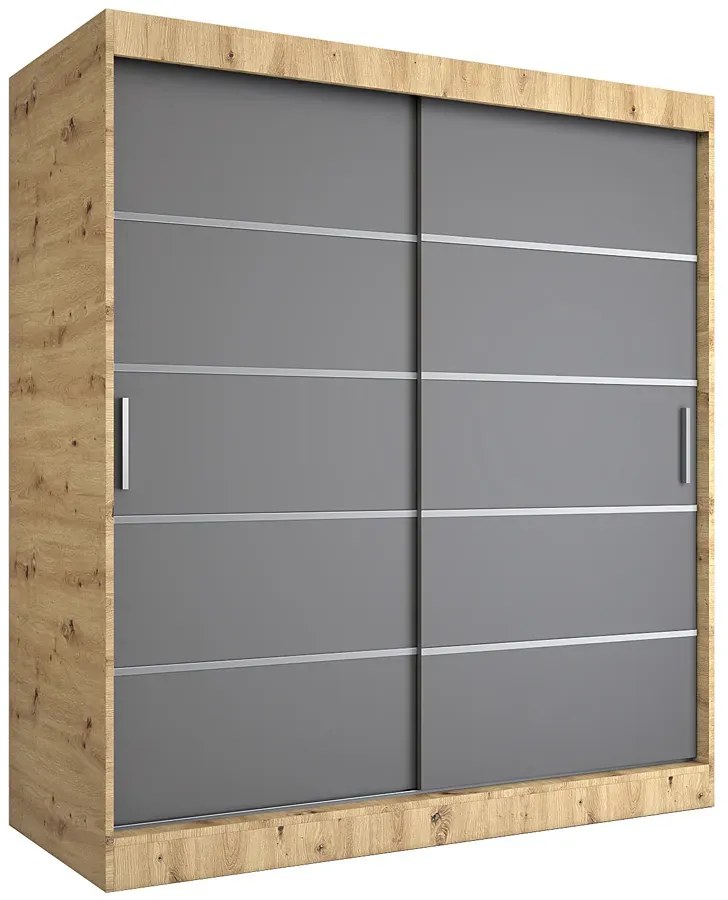 Szafa przesuwna dąb artisan + antracyt 180 cm - Bohosa 5X