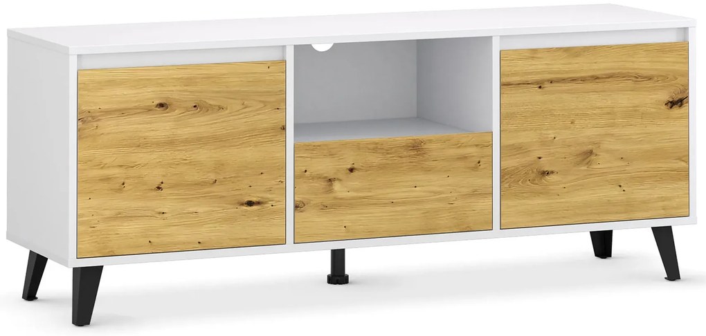 Szafka RTV w stylu skandynawskim biały + dąb artisan K0-F92