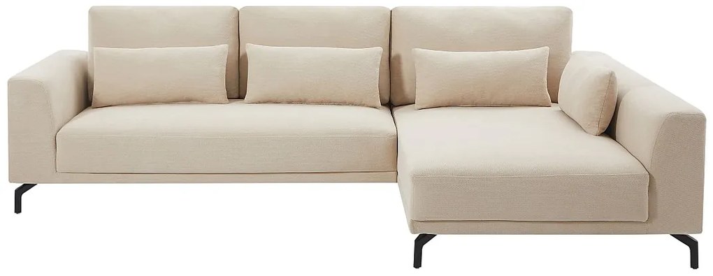 Kanapa narożna prawostronna z beżowej tkaniny teksturowanej TILANIA