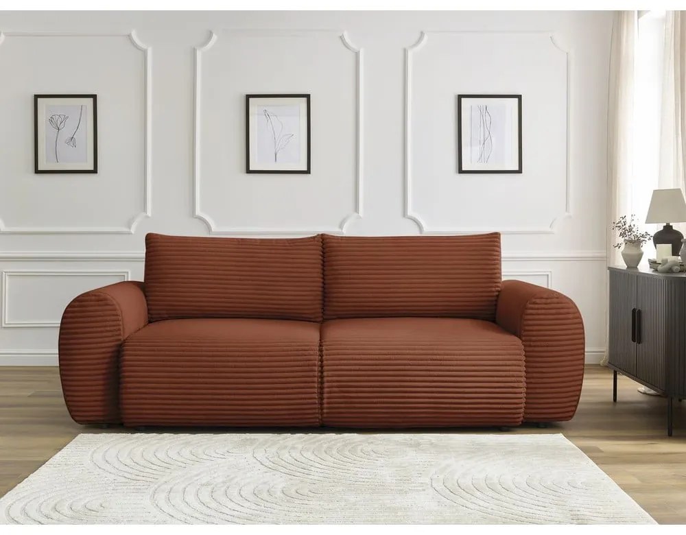 Ceglasta sztruksowa rozkładana sofa 257 cm Lucien – Bobochic Paris