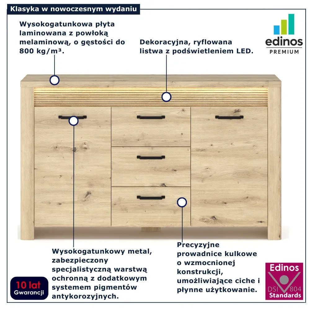 Duża komoda z szufladami i listwą LED dąb artisan M1-R13