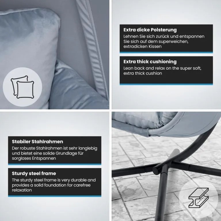 Fotel bujany podwieszany MIADOMODO szary, nośność 160 kg