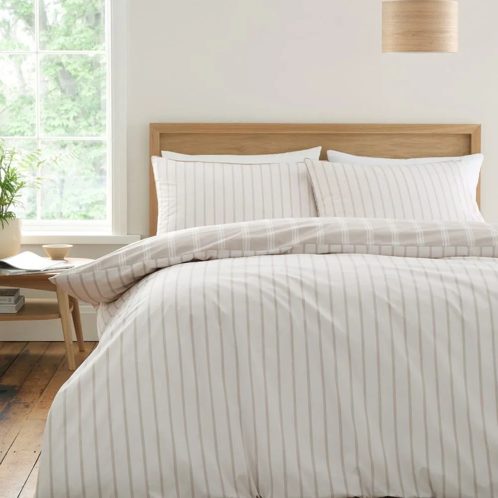 Beżowa bawełniana pościel dwuosobowa 200x200 cm Ashford Stripe – Bianca