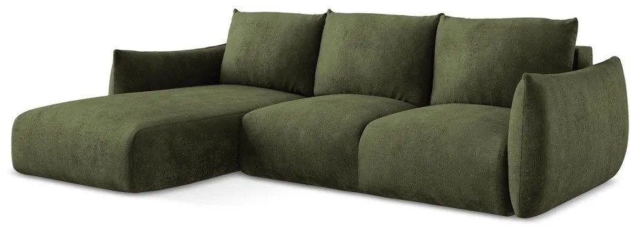 Zielony rozkładany narożnik z tkaniny szenilowej (lewostronny/z szezlongiem) Leila – Makamii