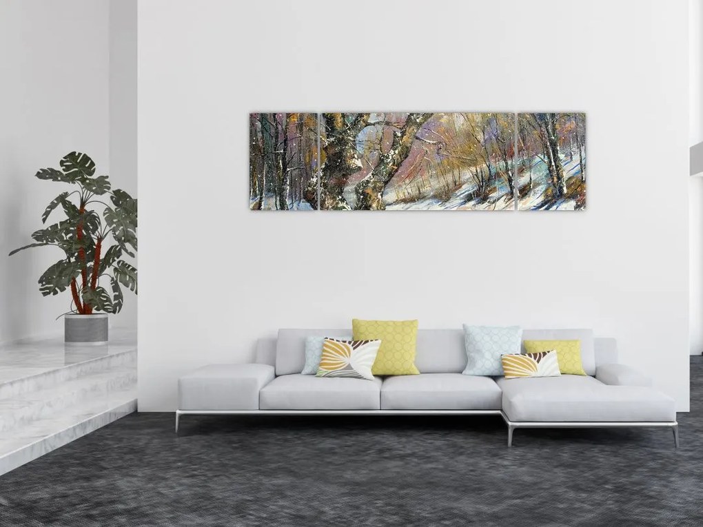 Obraz namalowanego zimowego krajobrazu (170x50 cm)