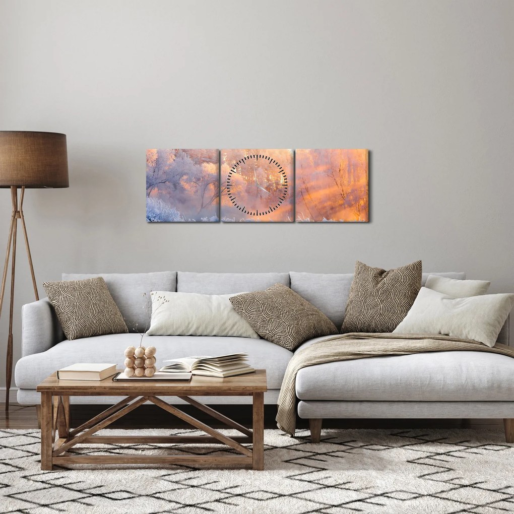 Obraz - Mroźny świt (z zegarem) (90x30 cm)