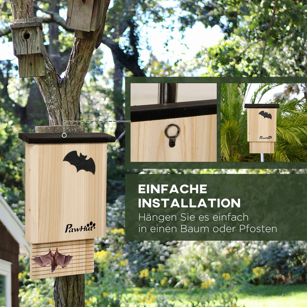 PawHut Domki dla Nietoperzy Zestaw 3 Budki Lęgowe Drewniane Ochrona Nietoperzy | Aosom PL