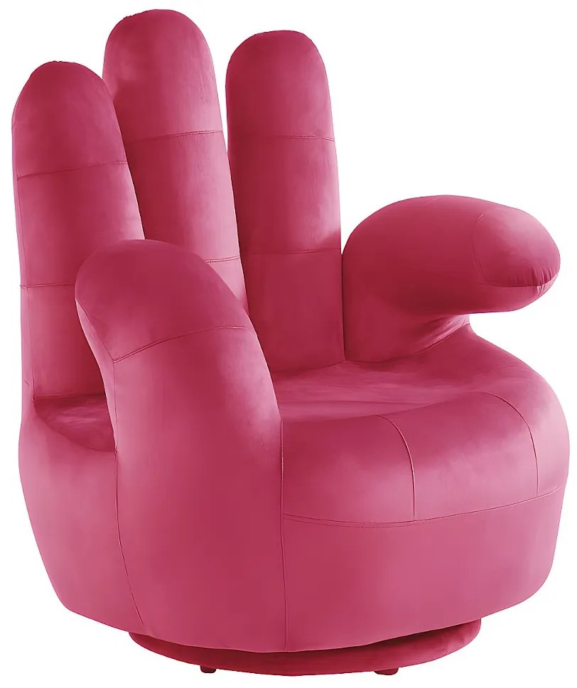 Fotel obrotowy w kształcie dłoni CATCHY z weluru - Fuksja