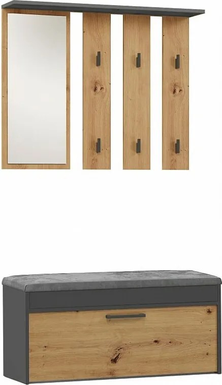 Garderoba Parma |  Antracyt/ Dąb Artisan | 100x35x180 cm | Wieszak z lustrem + Szafka