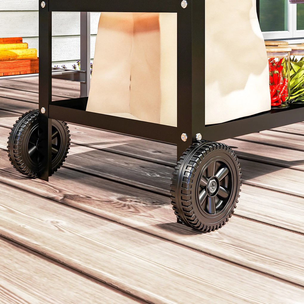 Outsunny Wózek Grillowy 3-Poziomowy z Blatem Roboczym Uchwyty Pokrywa Koła, BBQ Stół Grillowy ze Stali Nierdzewnej 100x52x80cm Czarny