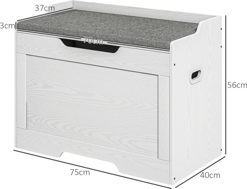 HOMCOM Skrzynia na przechowywanie 103 litry, ławka z miejscem na przechowywanie z zawiasem bezpieczeństwa, poduszką, do różnych pomieszczeń, Biały