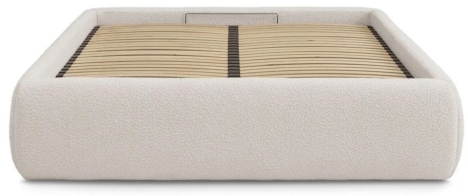 Białe tapicerowane łóżko dwuosobowe bez zagłówka ze schowkiem i stelażem 180x200 cm Inera – Bobochic Paris