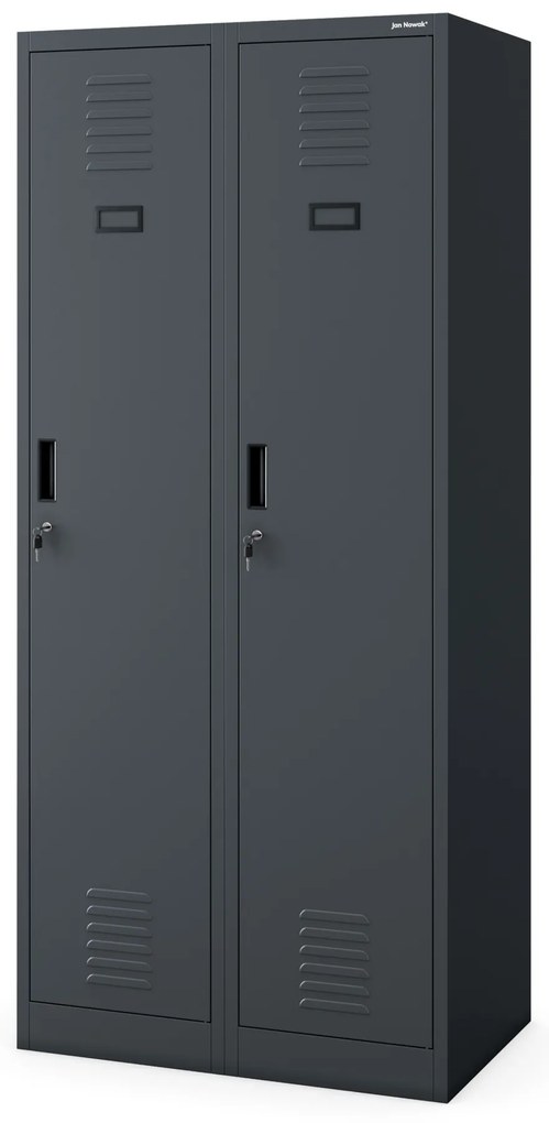 Szafa socjalna BHP ubraniowa czterokomorowa KACPER, 800 x 1800 x 500 mm, antracytowa