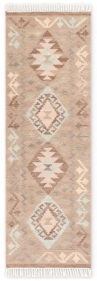 Jasnoniebiesko-beżowy wełniany chodnik dwustronny tkany ręcznie 60x190 cm Kamal Dune – Nouristan