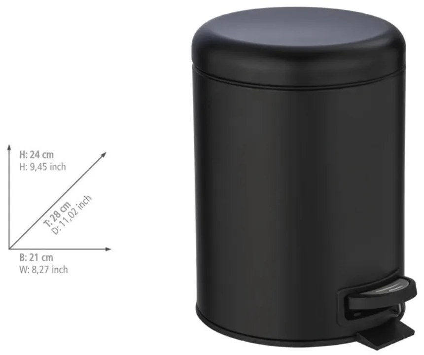 Czarny kosz na śmieci Wenko Leman, 5 l