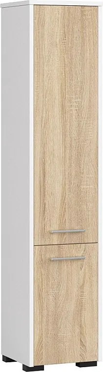 Słupek łazienkowy AKORD FIN Biały 30 cm 2 drzwi kolor Dąb Sonoma mat 5 półek 30x30x140 cm