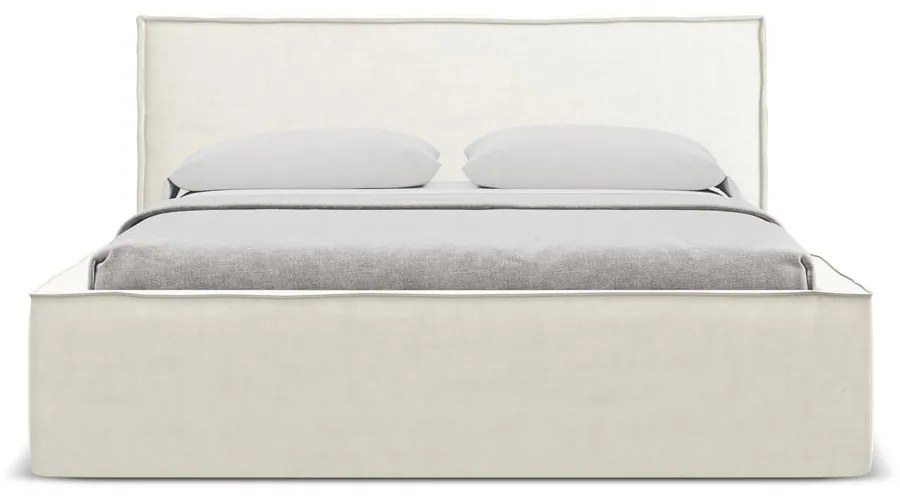 Kremowe tapicerowane łóżko dwuosobowe ze schowkiem i stelażem 160x200 cm Anani – Makamii