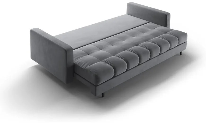 Jasnoszara aksamitna rozkładana sofa ze schowkiem 222 cm Bali – Cosmopolitan Design