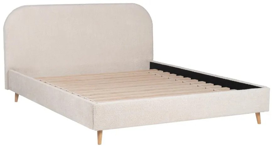 Łóżko 140 x 190 cm – Tkanina boucle – Ecru +Materac – SANTADI