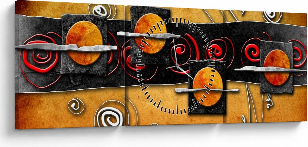 Abstrakcyjny obraz - Planety (z zegarem) (90x30 cm)