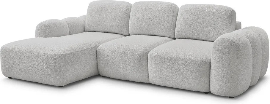 Jasnoszary rozkładany narożnik z materiału bouclé ze schowkiem (lewostronny/z szezlongiem) Montaigne – Bobochic Paris