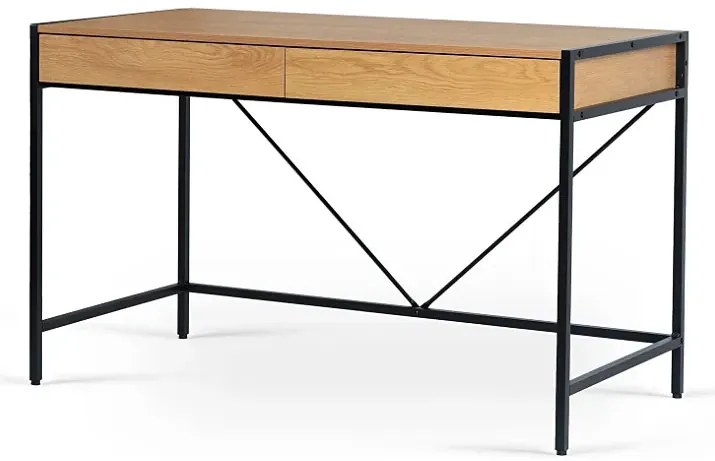 Metalowe biurko loft z szufladami dąb złoty + czarny R9-L48