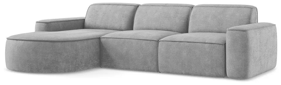 Jasnoszary narożnik z tkaniny szenilowej (lewostronny/z szezlongiem) Omao – Makamii