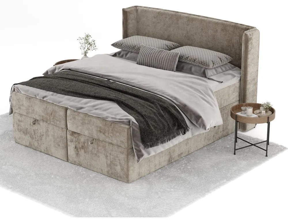 Beżowe łóżko boxspring ze schowkiem 160x200 cm Passion – Maison de Rêve