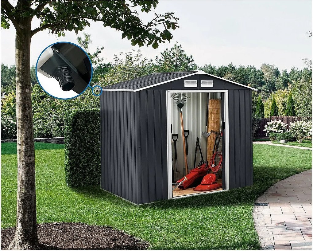 Metalowa szopa ogrodowa "Vegas" 5,29 m² z rynną - Szara